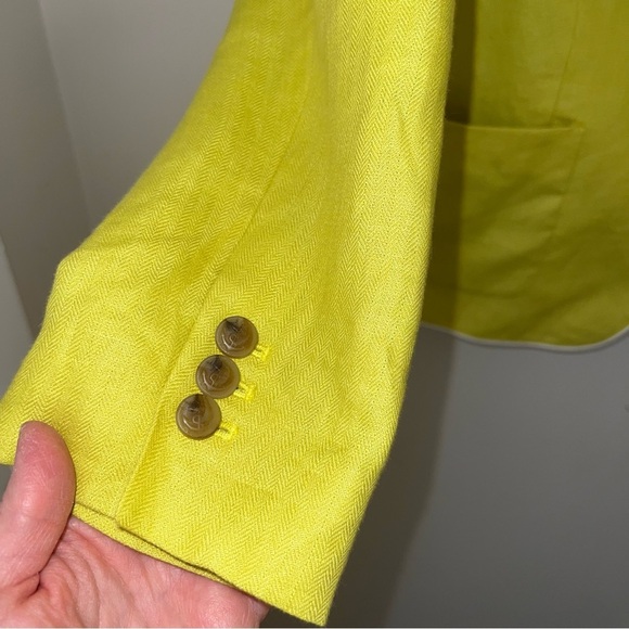 Talbots Aberdeen Linen Chartreuse Classy MatureCoastal Grandma Blazer Size 10 - Picture 6 of 13